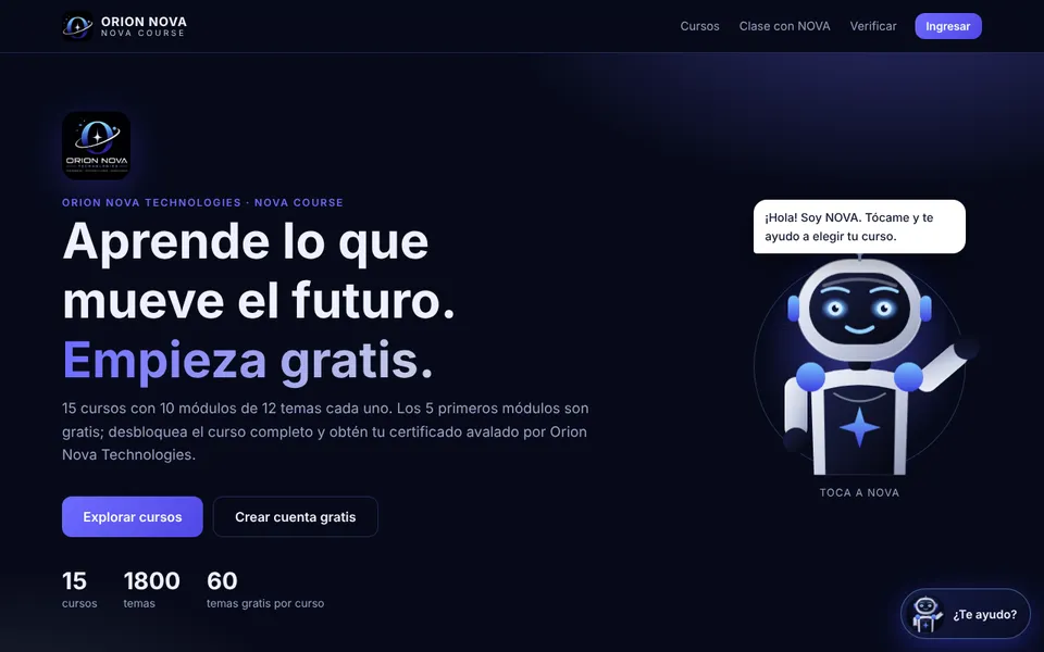 Captura de la página de Orion Nova Academy