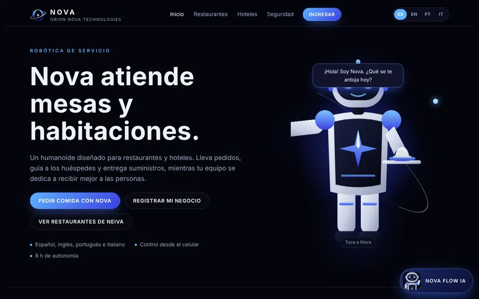 Captura de la página de NOVA Restaurantes y Hoteles