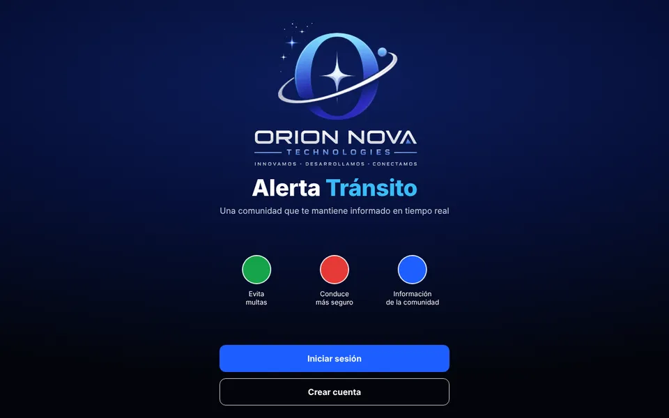 Captura de la pantalla de inicio de Alerta Tránsito